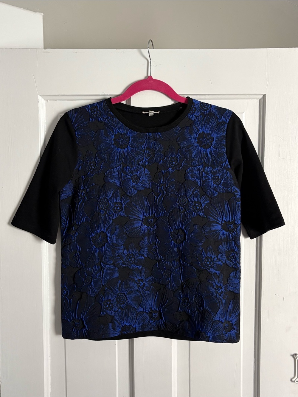 ASOS River Island Black Top with Blue Floral Jacquard Detail